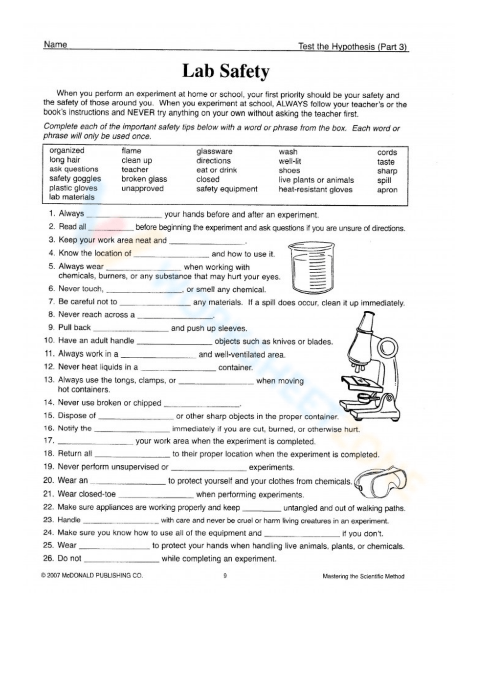 Lab Safety Worksheets 2025
