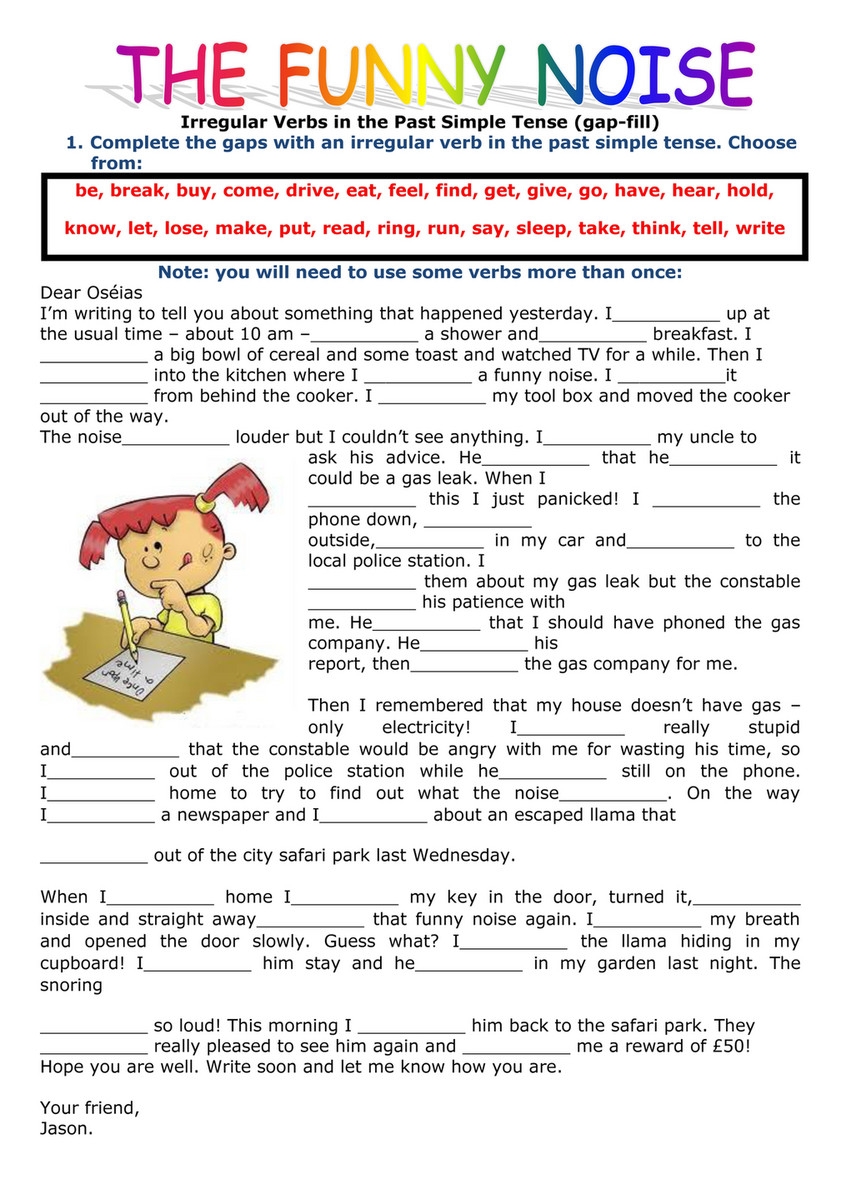 Reading Comprehension Worksheets Past Tense