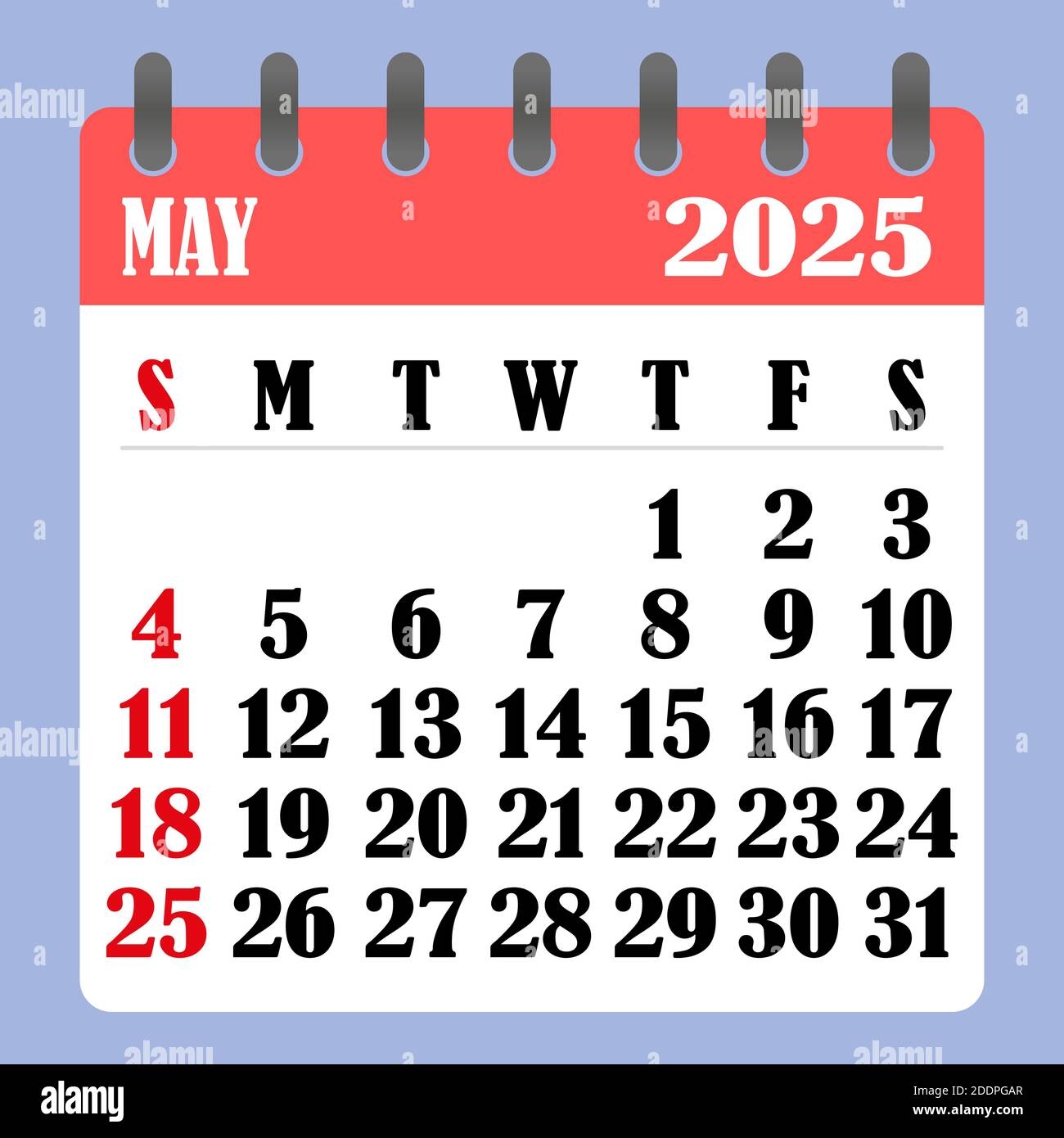 Letter Calendar For May 2025 The Week Begins On Sunday Time Planning And Schedule Concept Flat Design Removable Calendar For The Month Vector Il Stock Vector Image U0026 Art Alamy