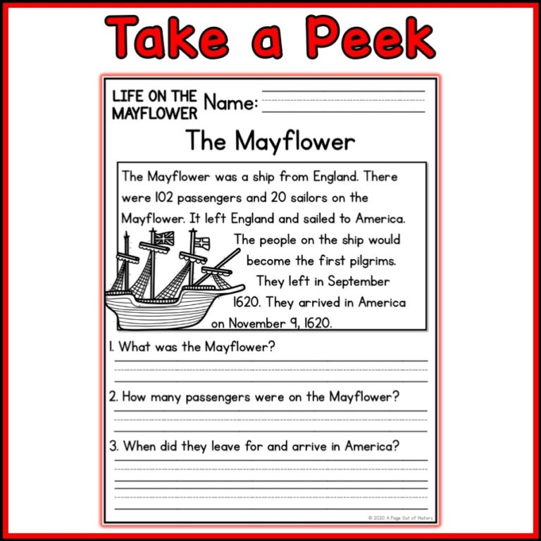 Life On The Mayflower Social Studies Reading Comprehension Passages K 2 Made By Teachers