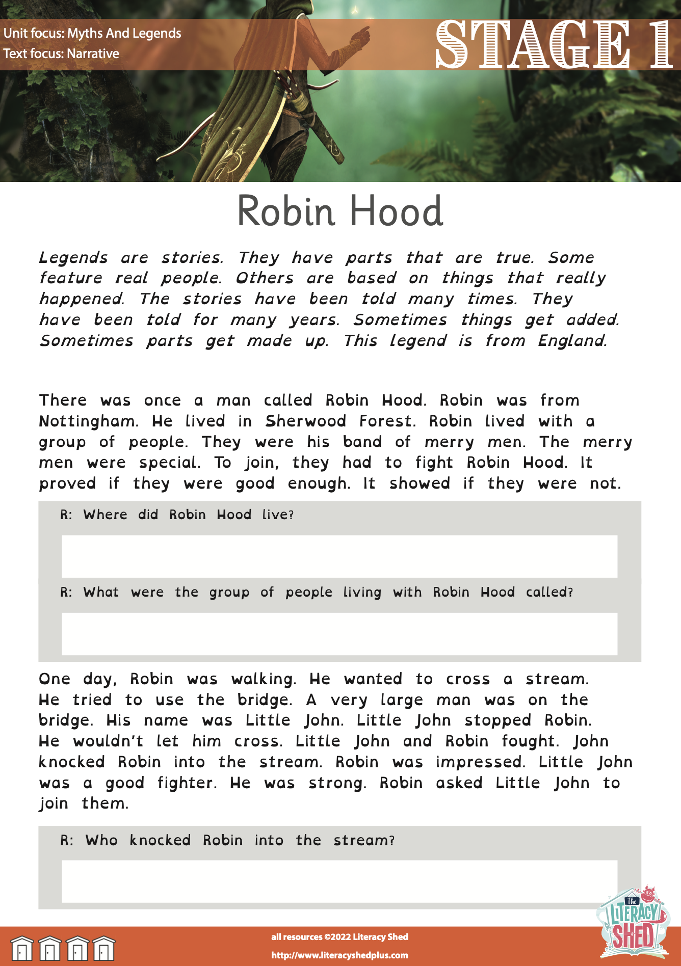 Literacy Shed Plus LitShed Resource Robin Hood Stage 1 