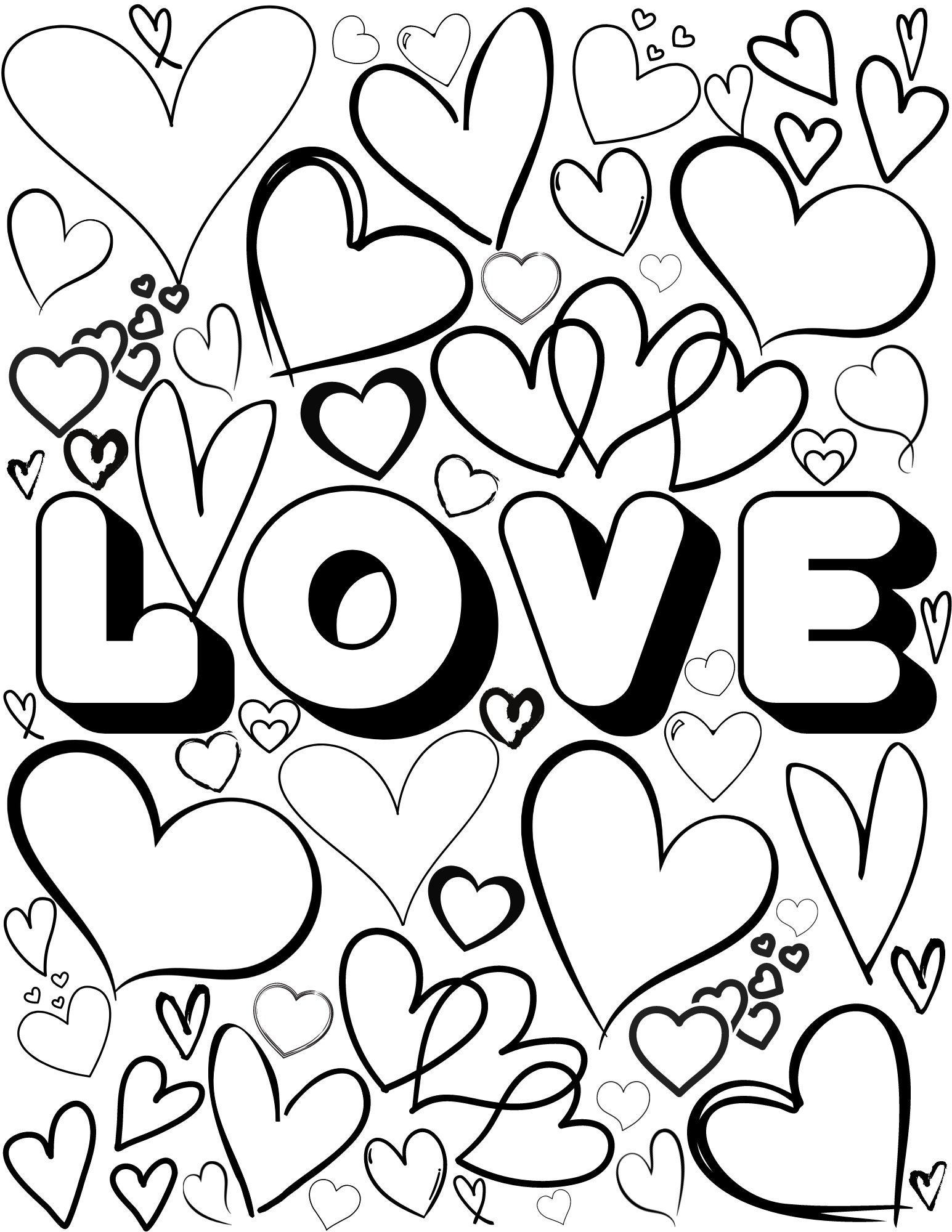 Love Coloring Page Digital Download Printable Heart Adult Fun Relaxing Art