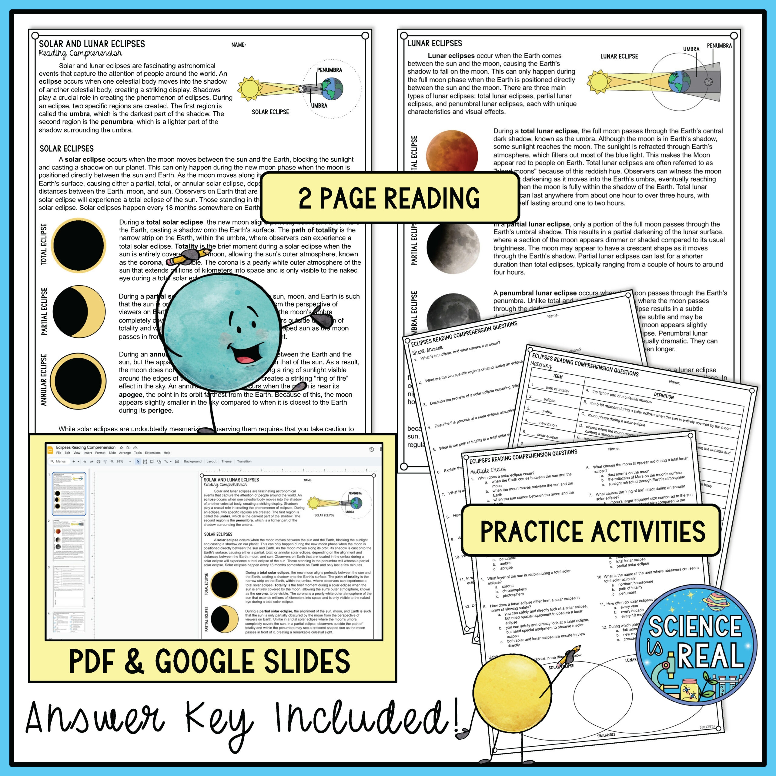 Lunar And Solar Eclipses Reading Comprehension And Questions Worksheets Classful