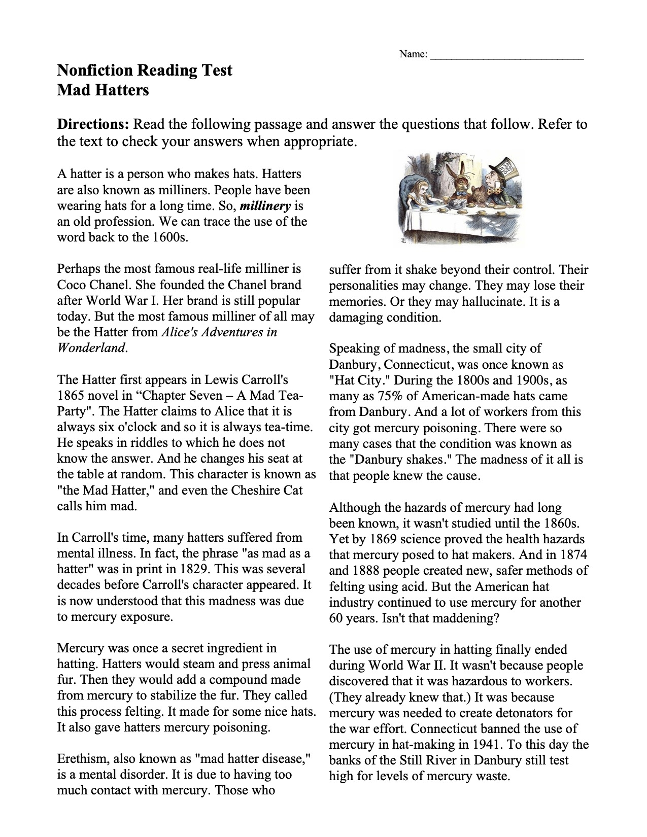 Science Fiction Reading Comprehension Worksheets