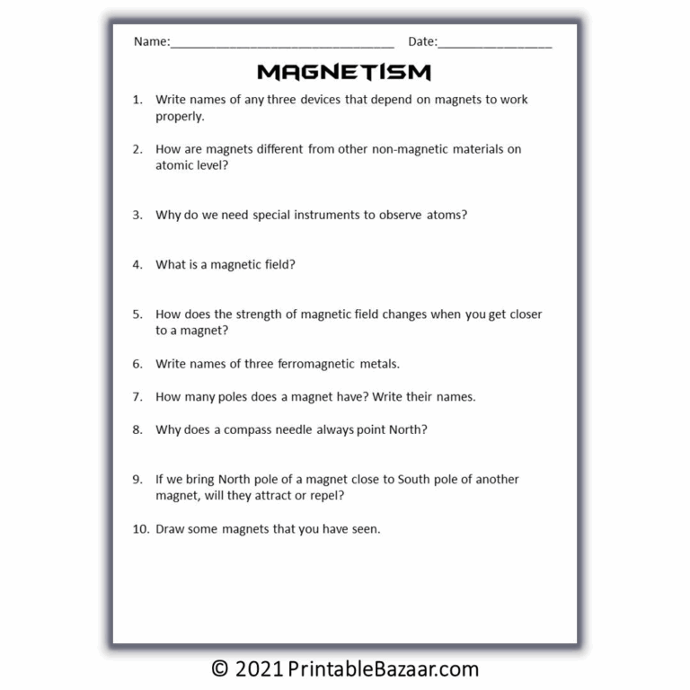 Magnetism Reading Comprehension Passage And Questions Worksheets Library