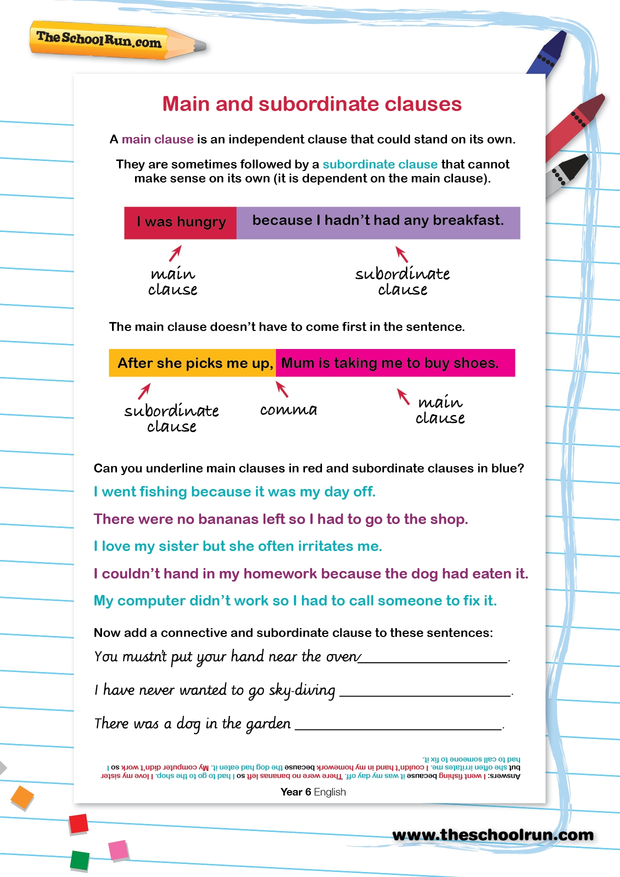 Main And Subordinate Clauses KS2 English