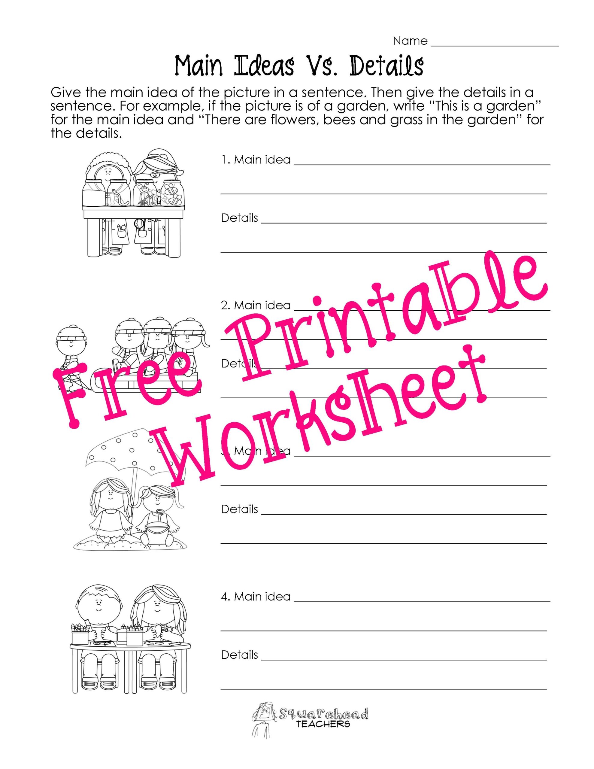 Main Idea Free Printables