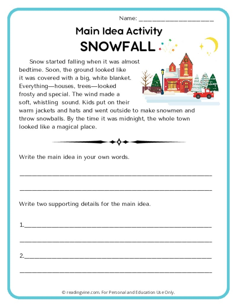 Main Idea Worksheets ReadingVine