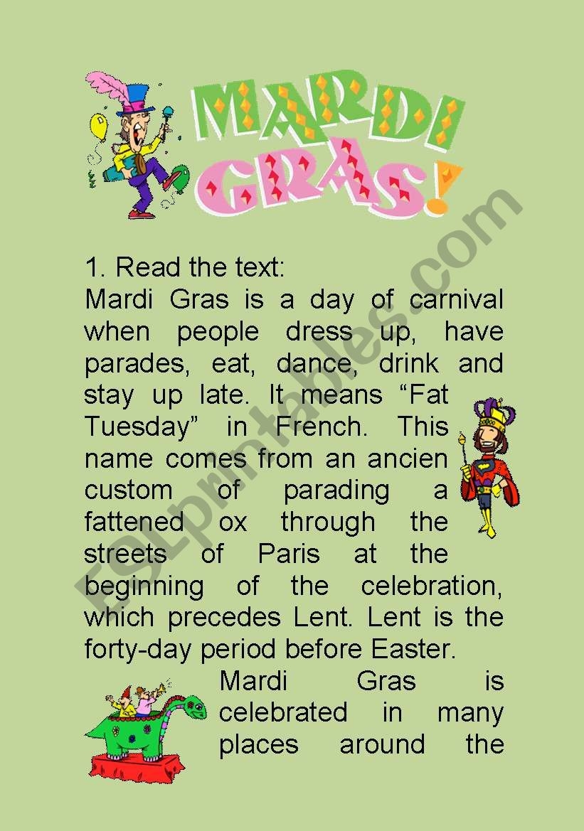 Mardi Gras ESL Worksheet By Garmarpi