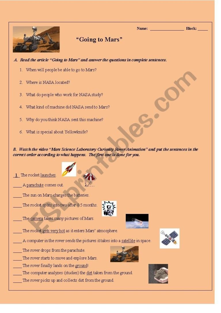 Mars Rover Activity ESL Worksheet By Feifer