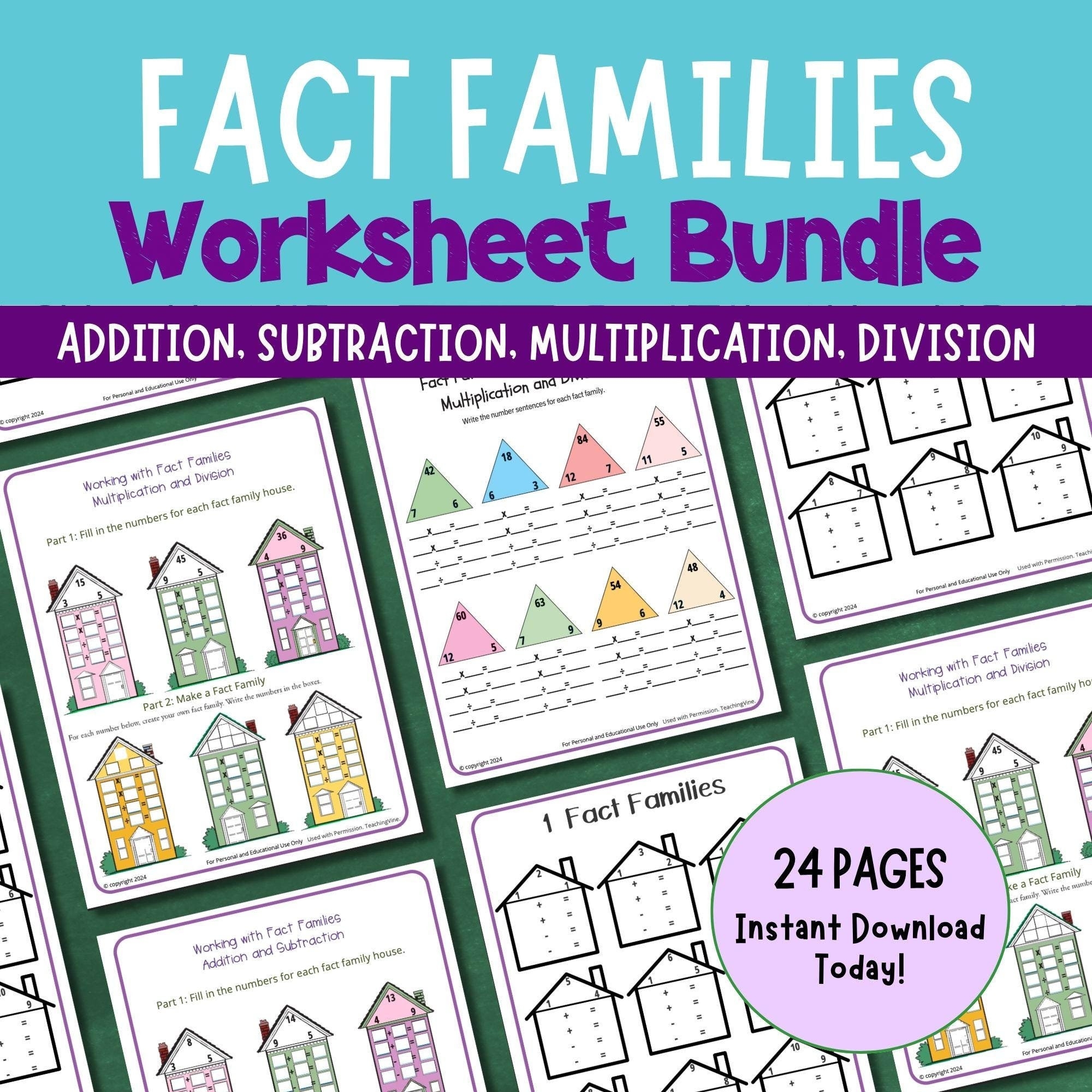 Free Printable Fact Family Worksheets