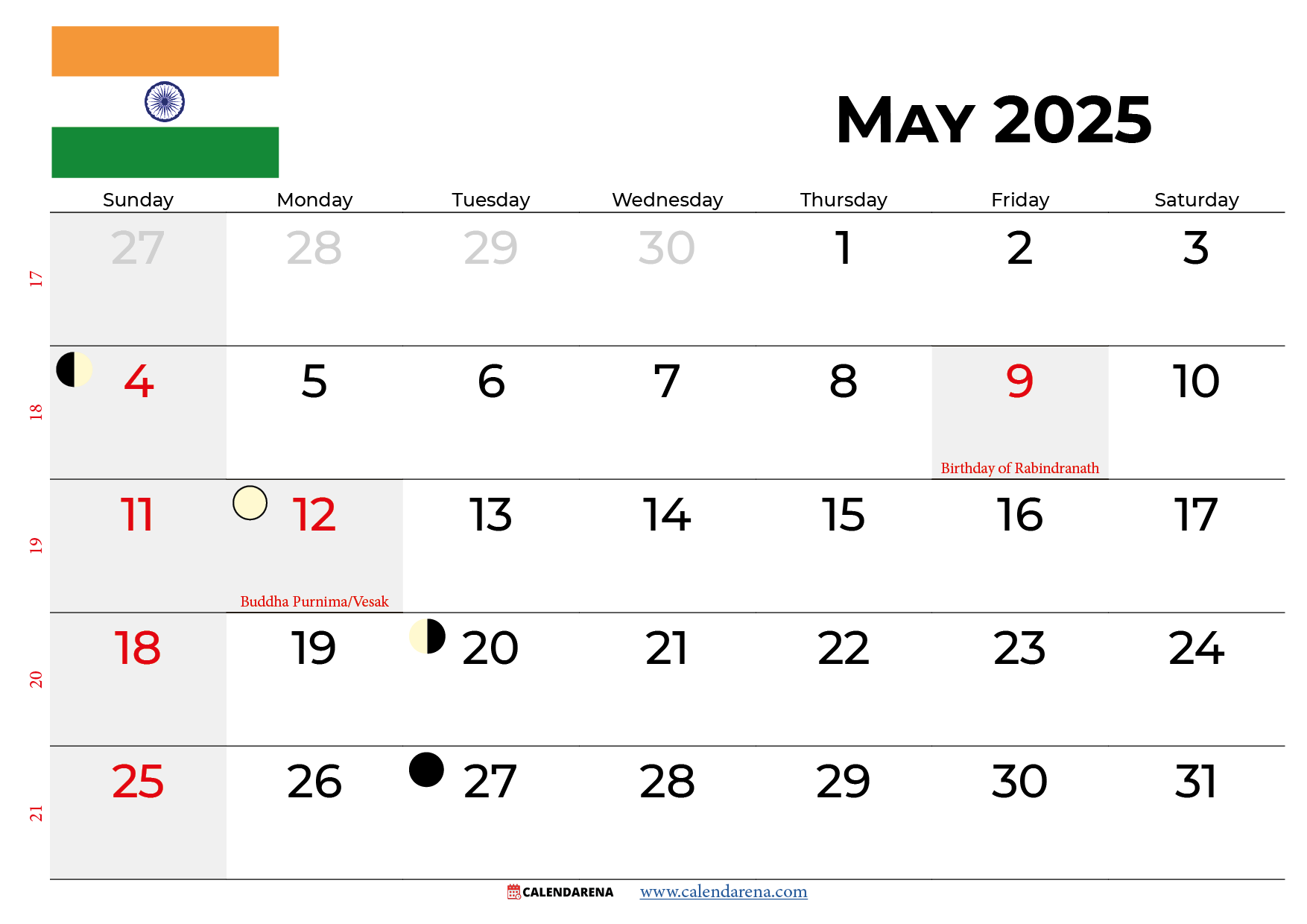 May 2025 Calendar India