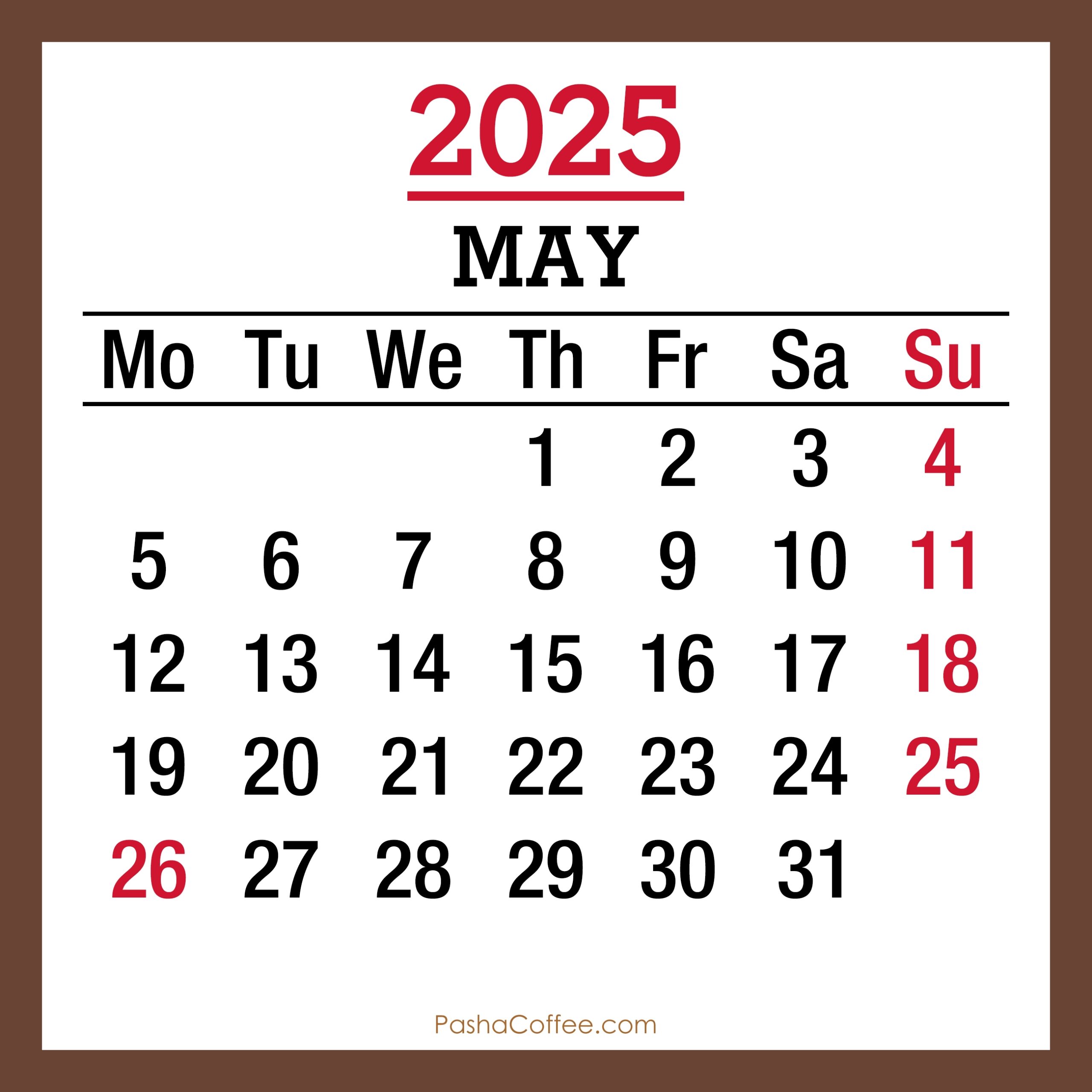 May 2025 Calendar With Holidays