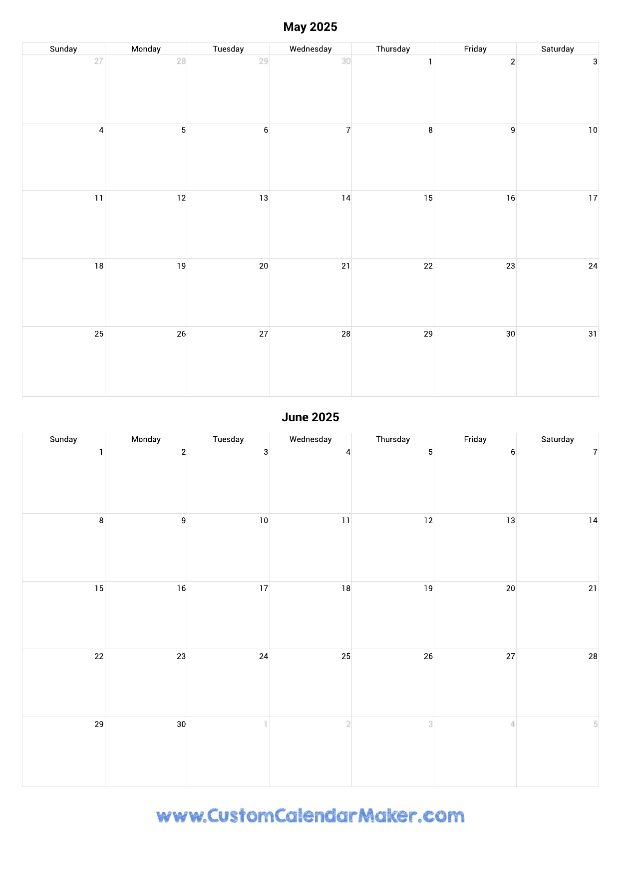 June 2023 Through May 2025 Calendar