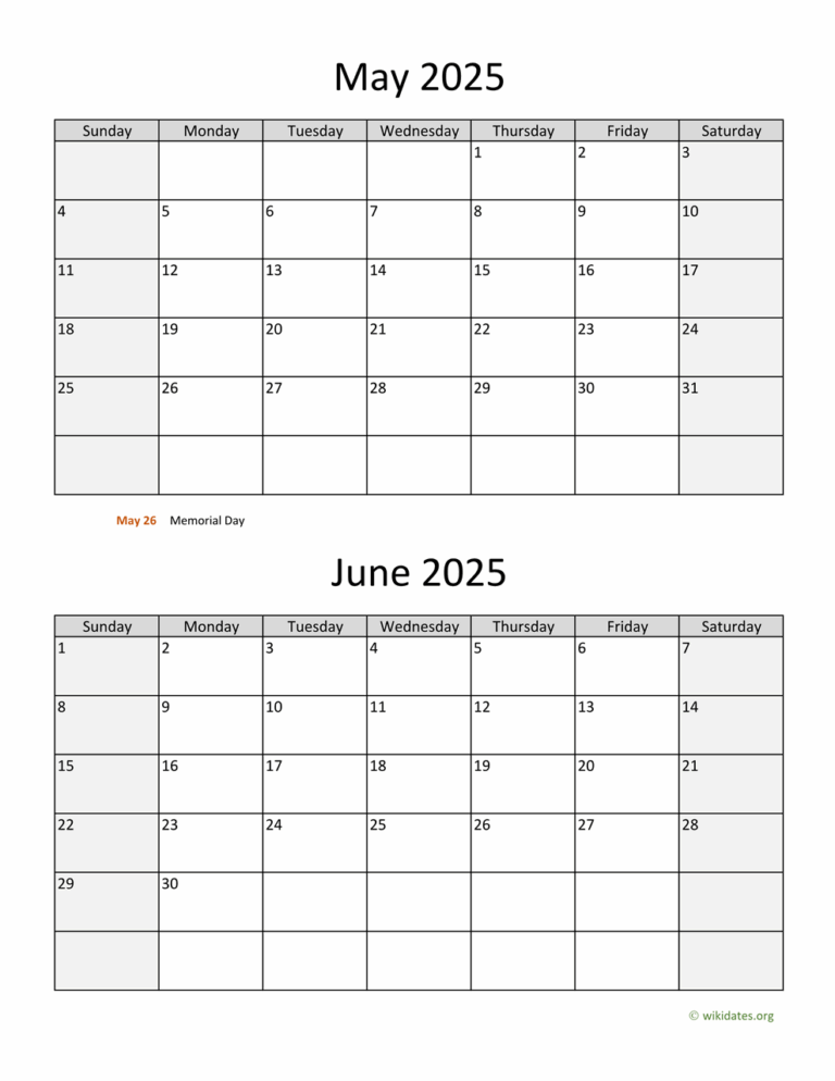 May And June 2025 Calendar WikiDates