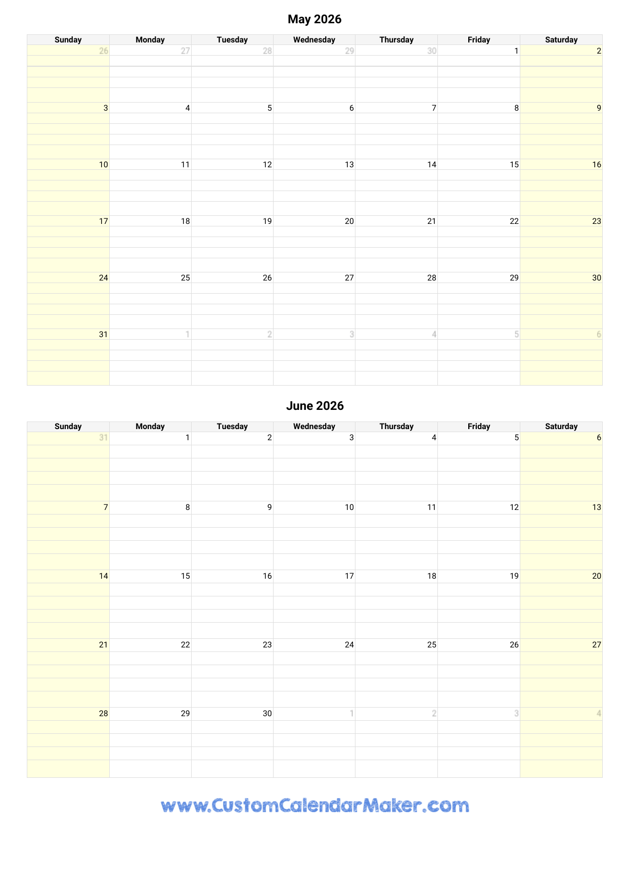 May June 2026 Printable Calendar