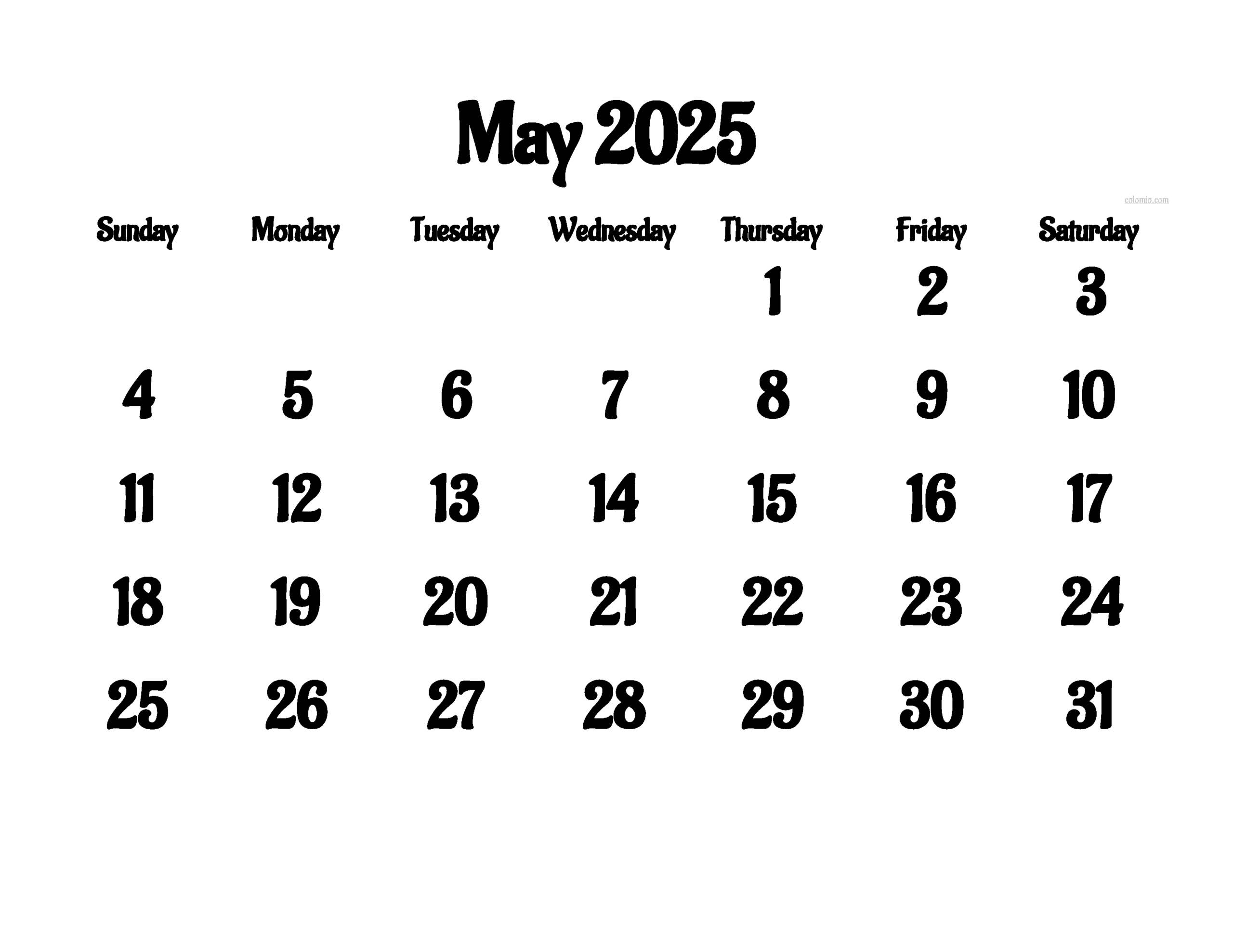 May Calendar 2025 Free Printable PDF XLS And PNG
