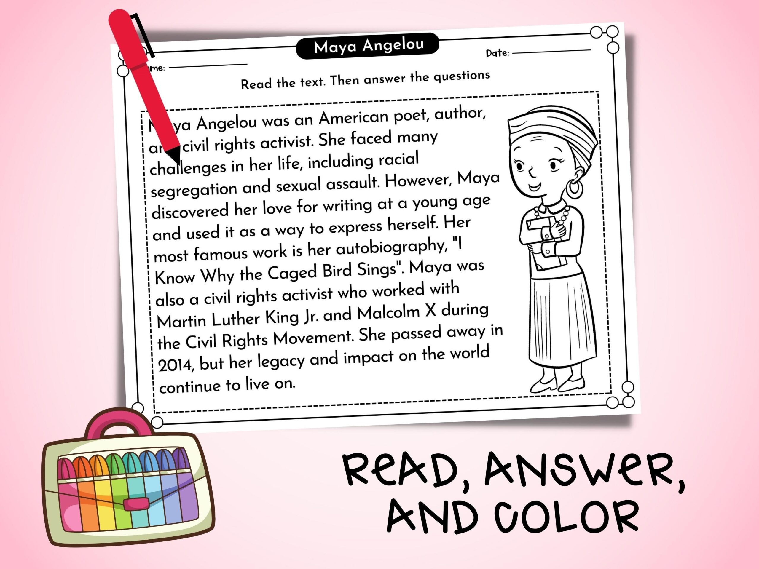 Maya Angelou Reading Comprehension Passage Women History Month 