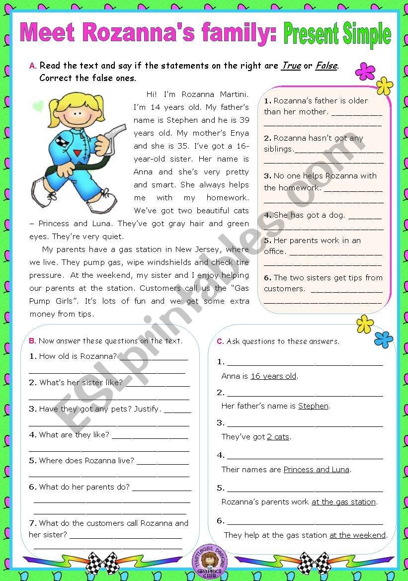 Meet Rozanna s Family Simple Present Reading Comprehension ESL Worksheet By Mena22