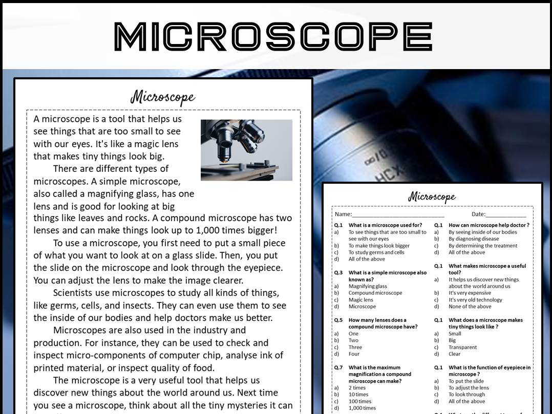 Microscope Reading Comprehension Passage And Questions PDF Teaching Resources