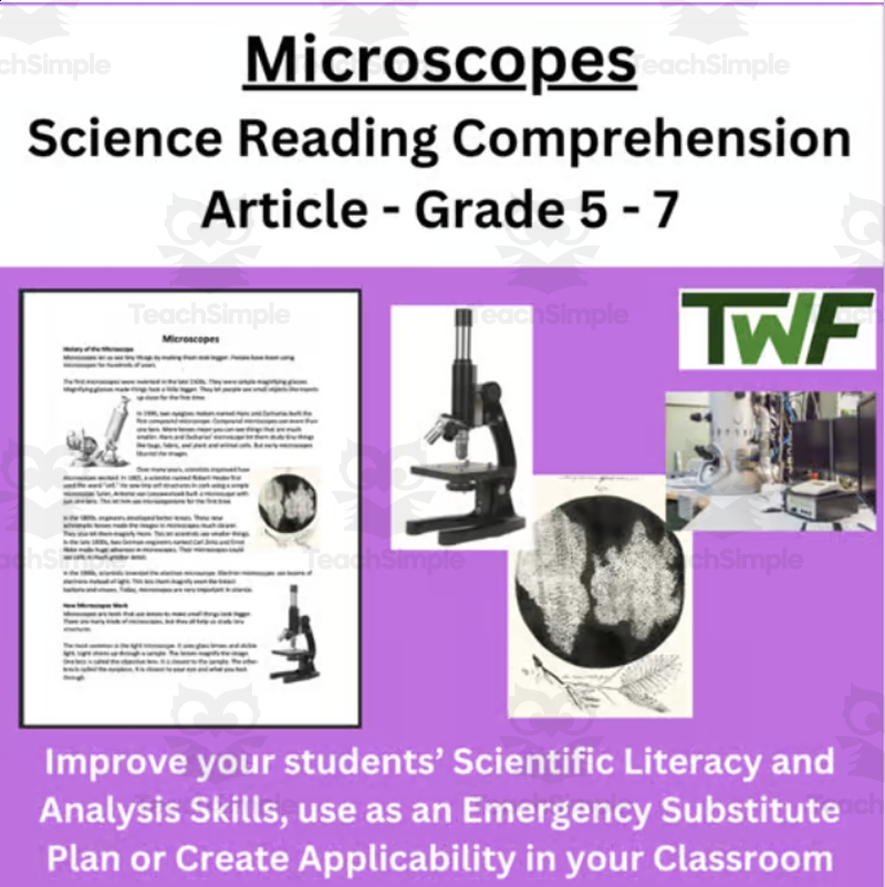 Microscopes Science Reading Article Grade 5 7 By Teach Simple