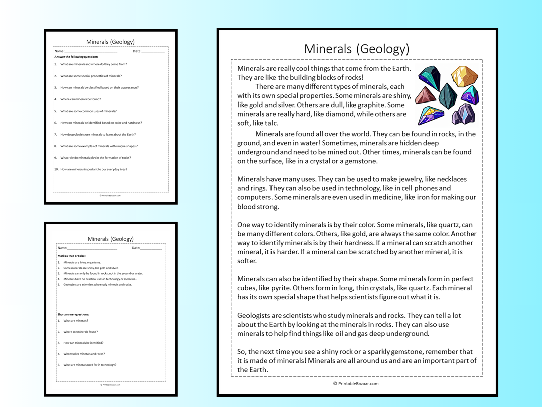 Minerals Reading Comprehension Worksheet