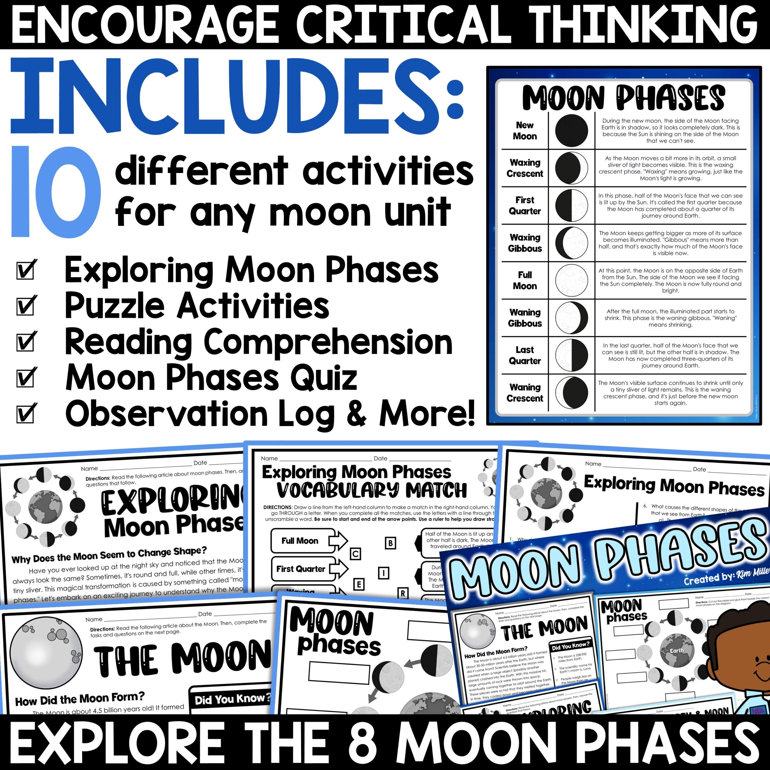 Moon Phases Activities Worksheets Phases Of The Moon Reading Escape Room BUNDLE A Love Of Teaching Kim Miller