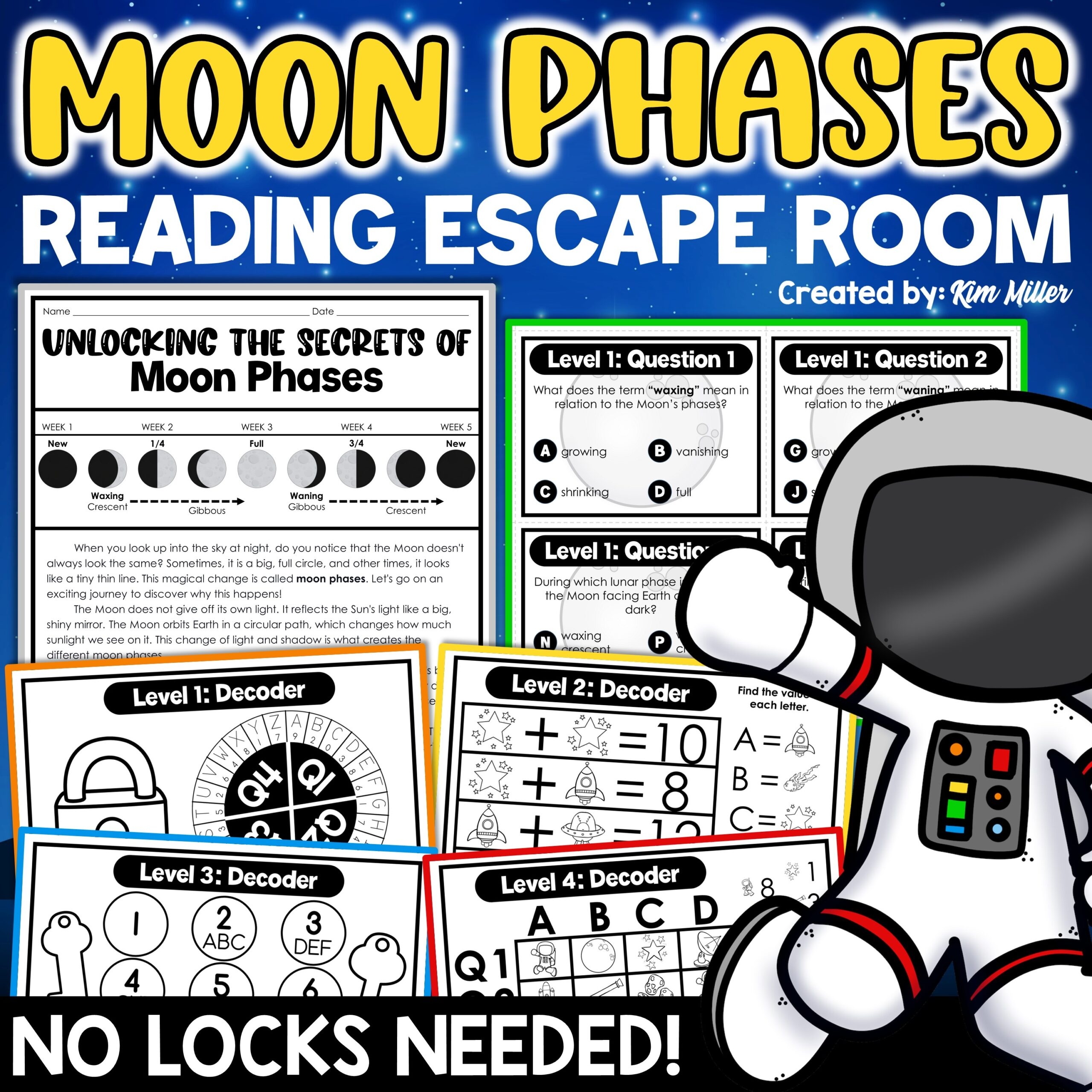 Moon Phases Activity Reading Comprehension Science Escape Room Phases Of The Moon A Love Of Teaching Kim Miller