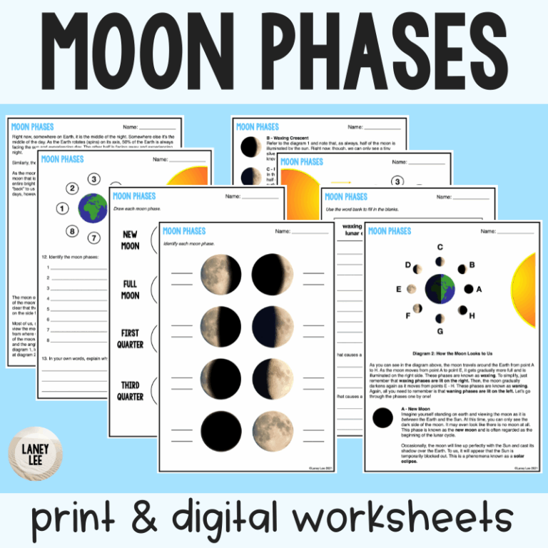 Moon Phases Reading Comprehension Worksheets