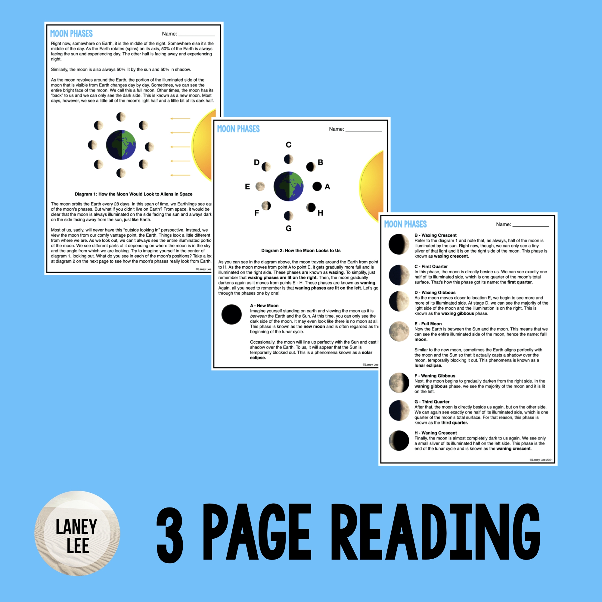 Moon Phases Reading Comprehension Worksheet