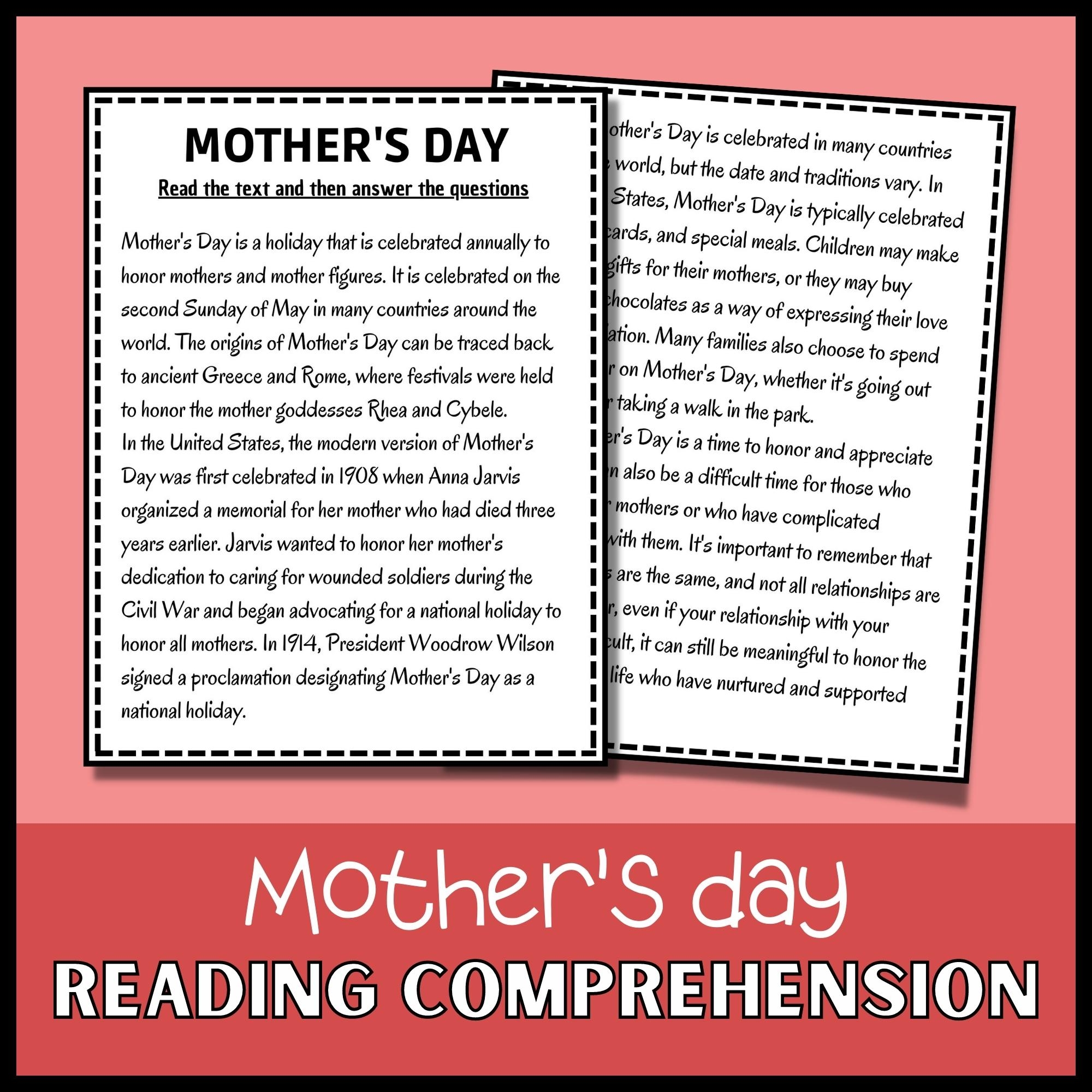 Mother s Day Reading Comprehension Passage Made By Teachers
