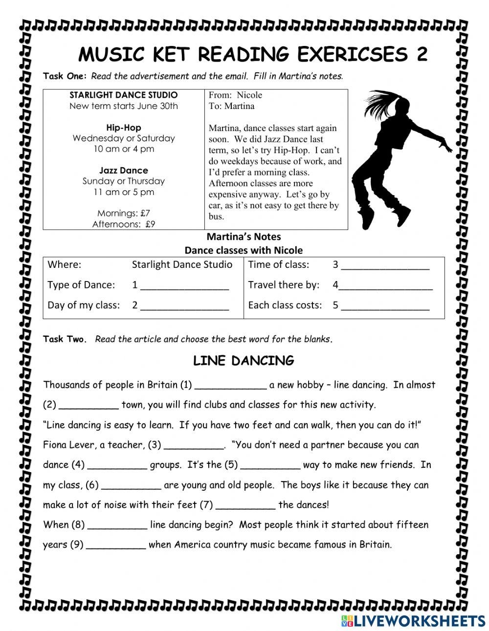 Reading Comprehension Worksheets About Musicians