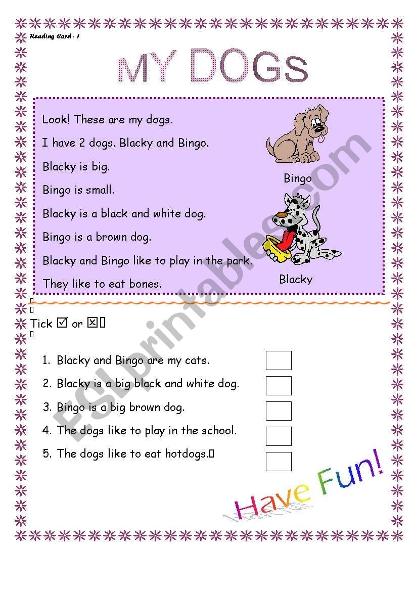 My Dogs Reading Comprehension ESL Worksheet By 1hpf