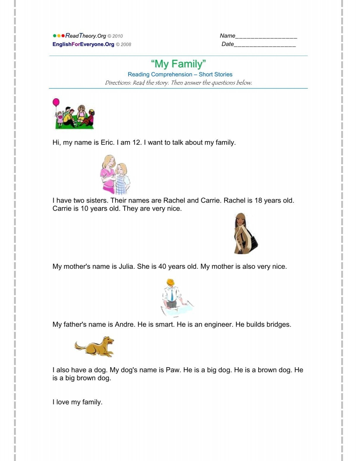 Reading Comprehension Worksheets English For Everyone
