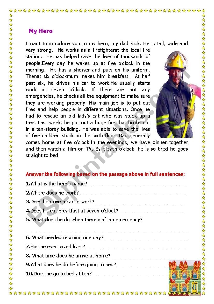 My Hero ESL Worksheet By Elle81
