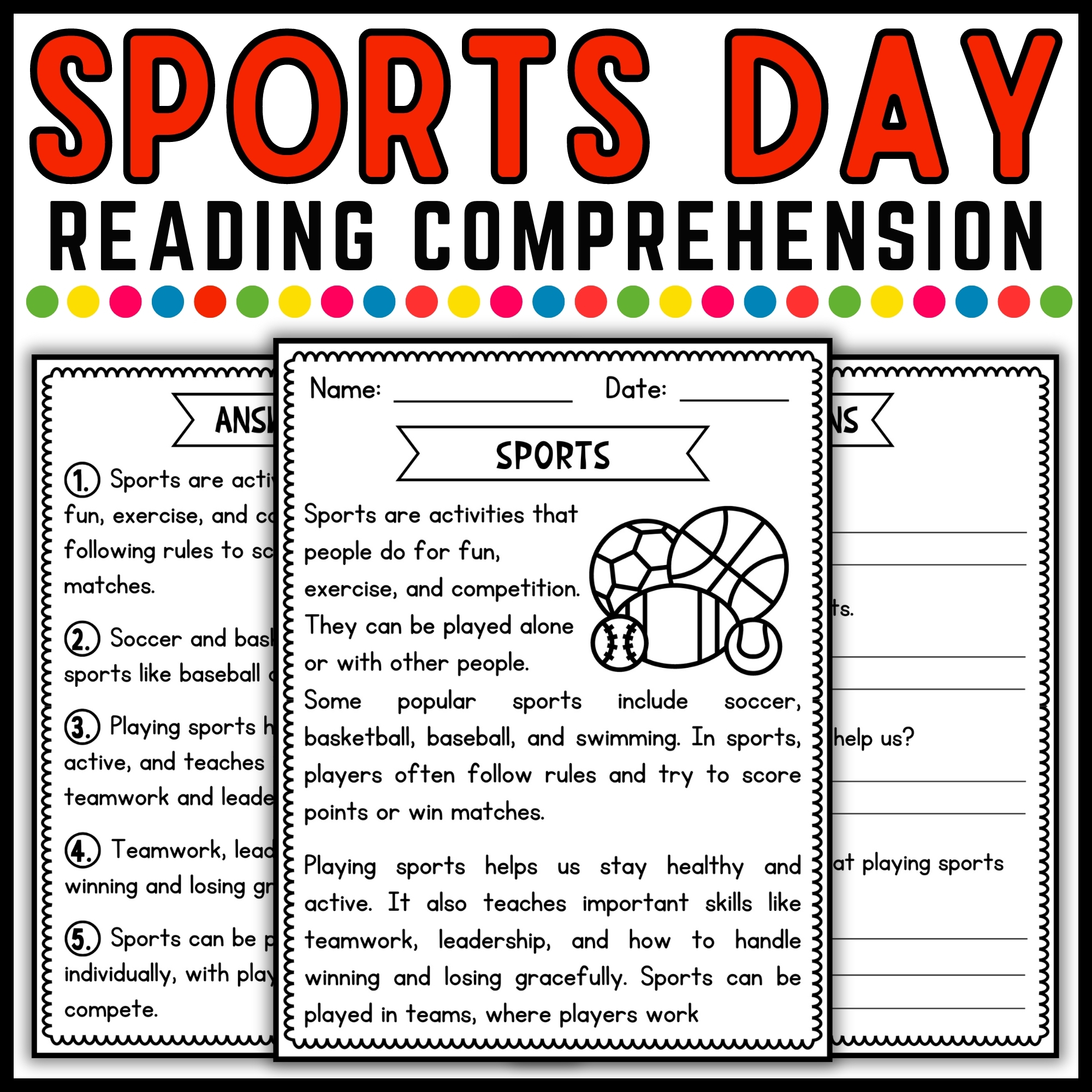 Sports Reading Comprehension Worksheets Pdf