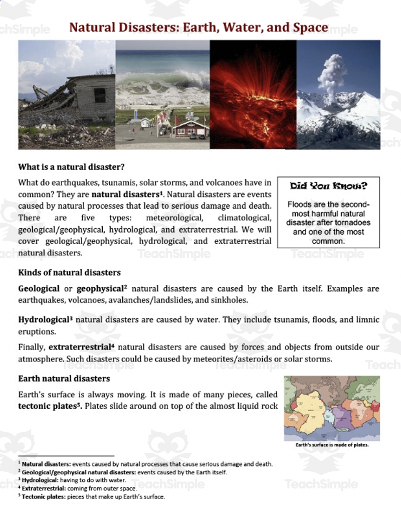 Natural Disasters Earth Water And Space Digital Reading Article Grades 5 7