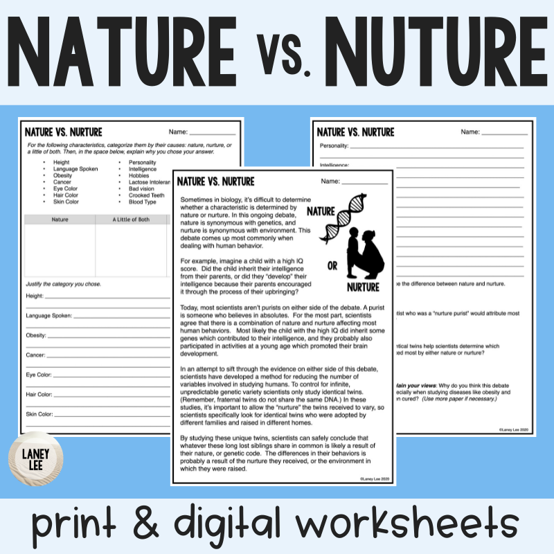 Nature Vs Nurture Reading Comprehension Worksheets Worksheet 