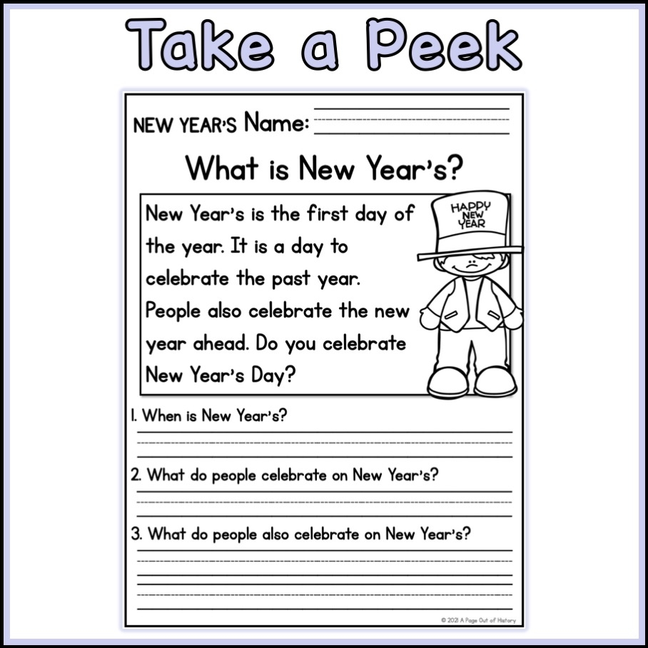 New Years Holidays Reading Comprehension Passages K 2