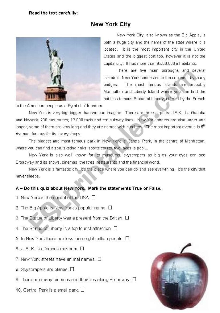 New York City Reading ESL Worksheet By Atsitab