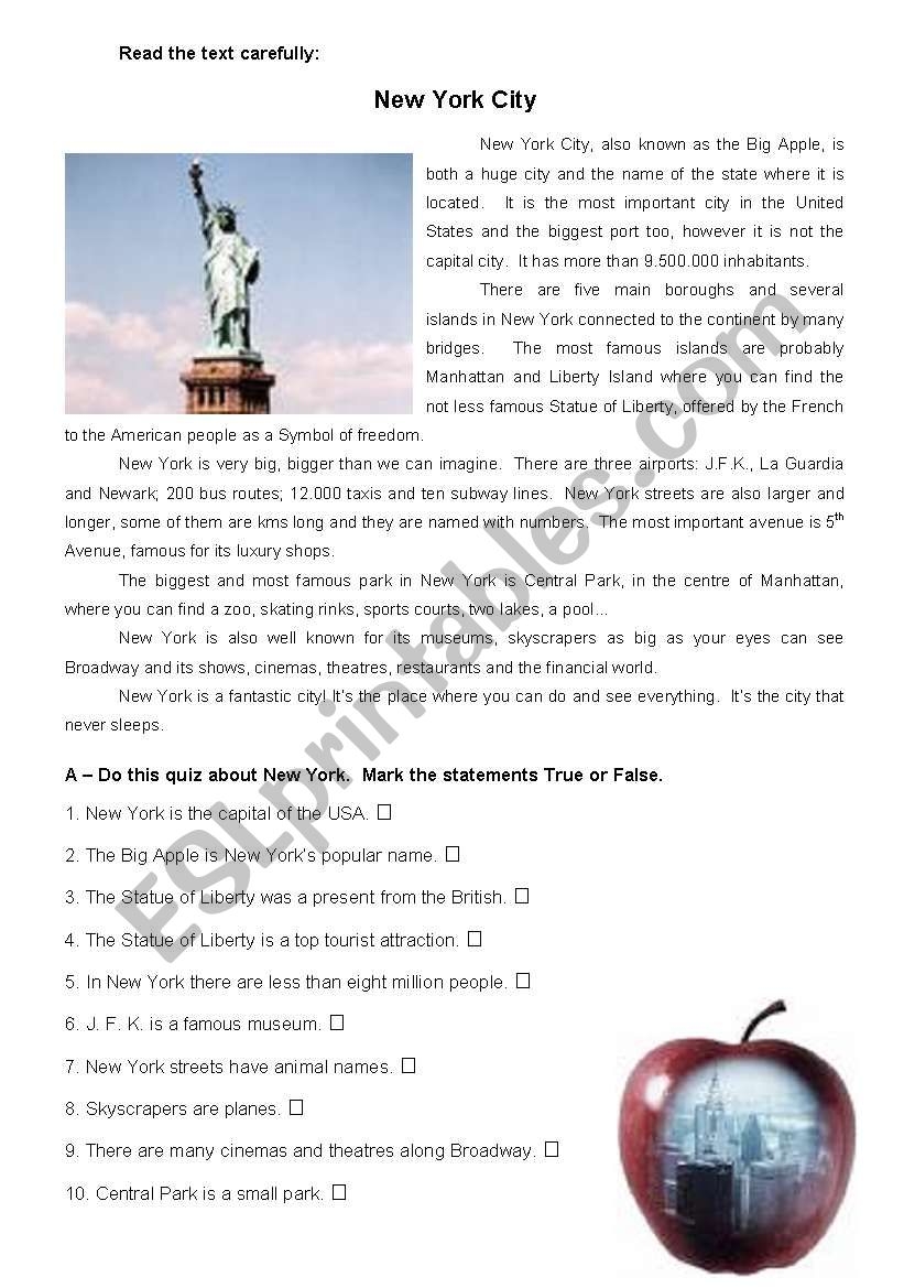 New York City Reading ESL Worksheet By Atsitab