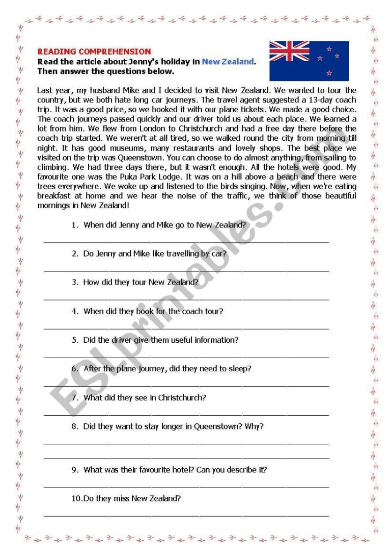 NEW ZEALAND Reading Comprehension ESL Worksheet By Modelena