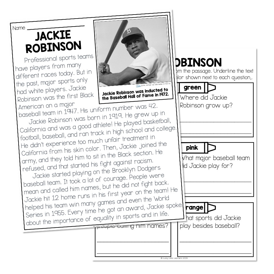 Nonfiction Reading Passage Biography Jackie Robinson Lucky 
