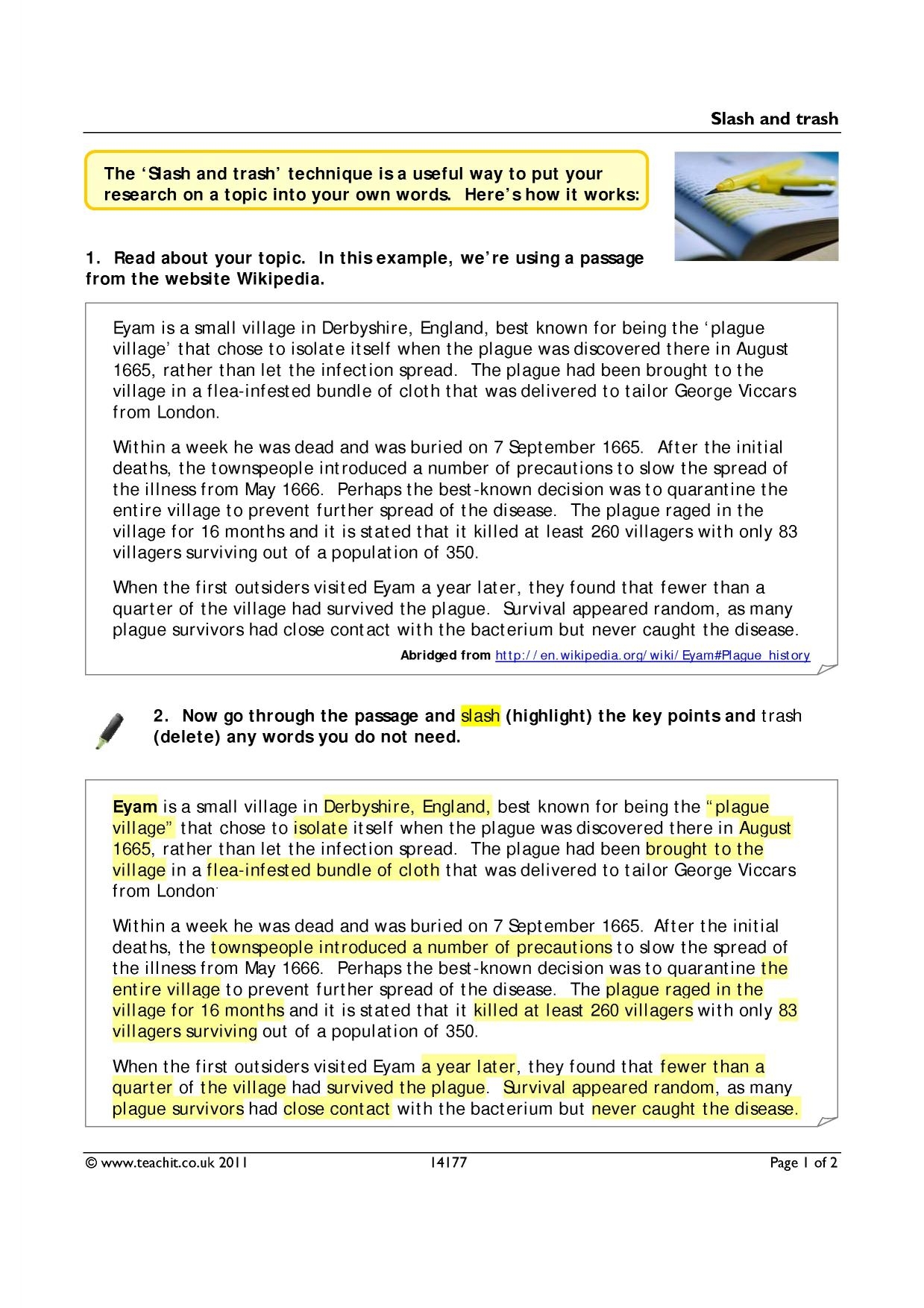 Note Making Activity KS3 4 English Teachit