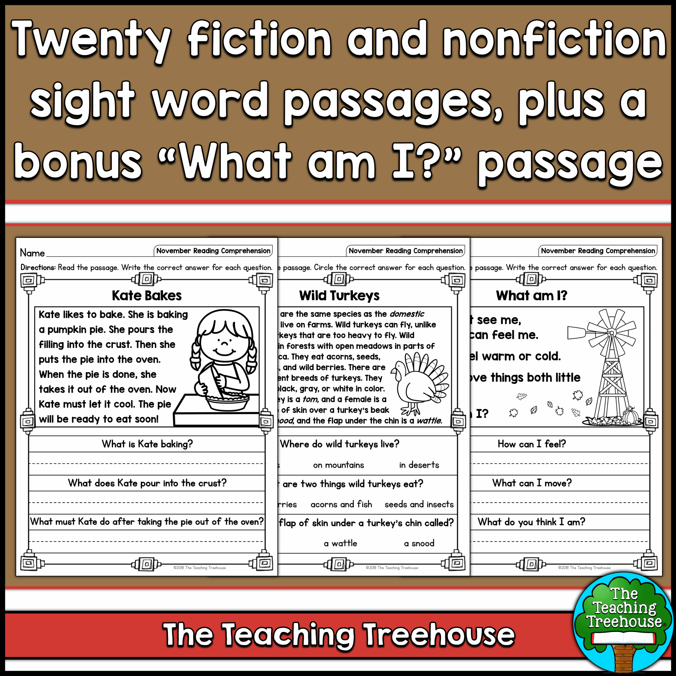 November Reading Comprehension Passages For Kindergarten And First Grade