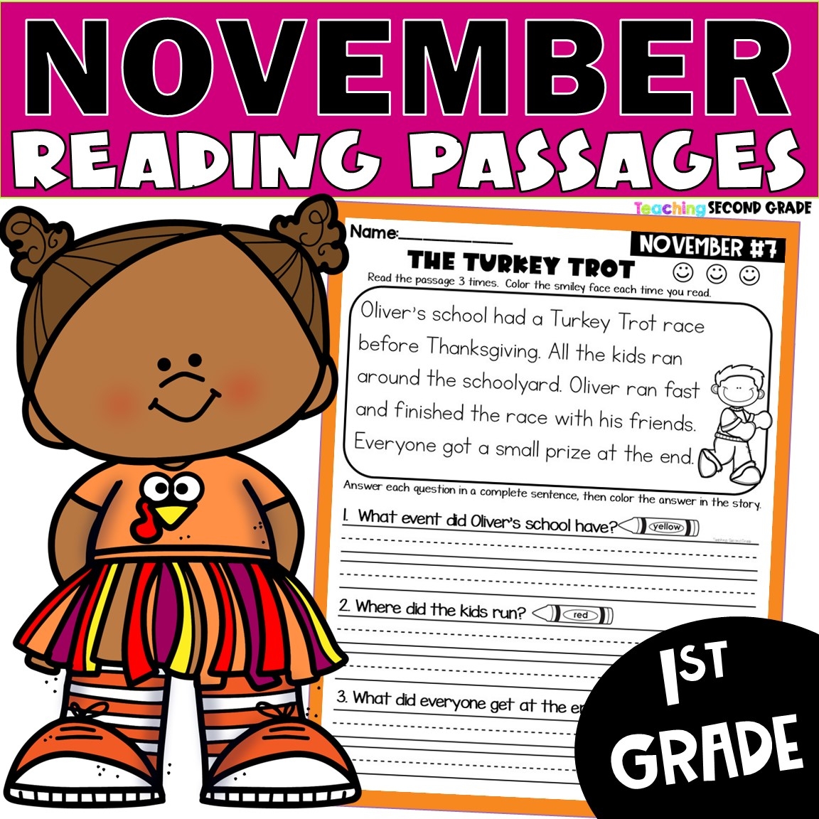 November Reading Passages 1st Grade With Comprehension Questions And Answers