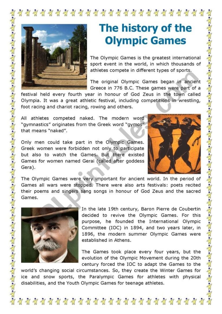 Olympic Games Reading Comprehension ESL Worksheet By Max29