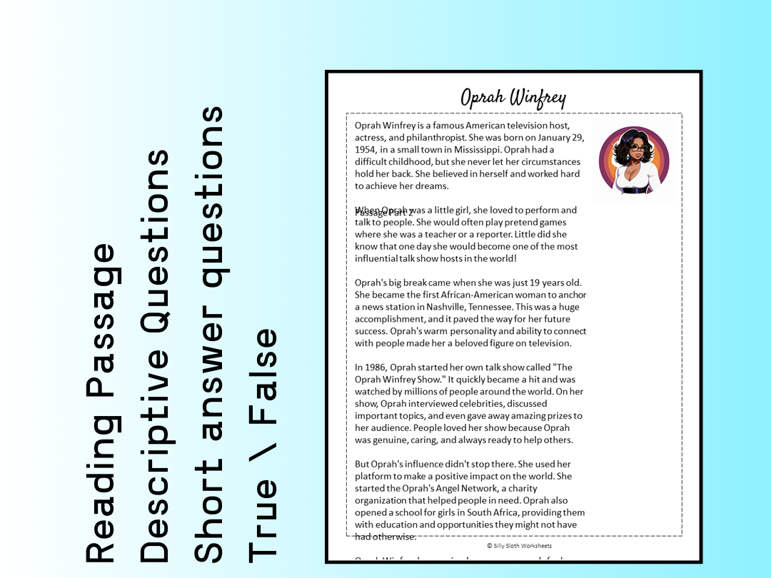 Oprah Winfrey Reading Comprehension Worksheet