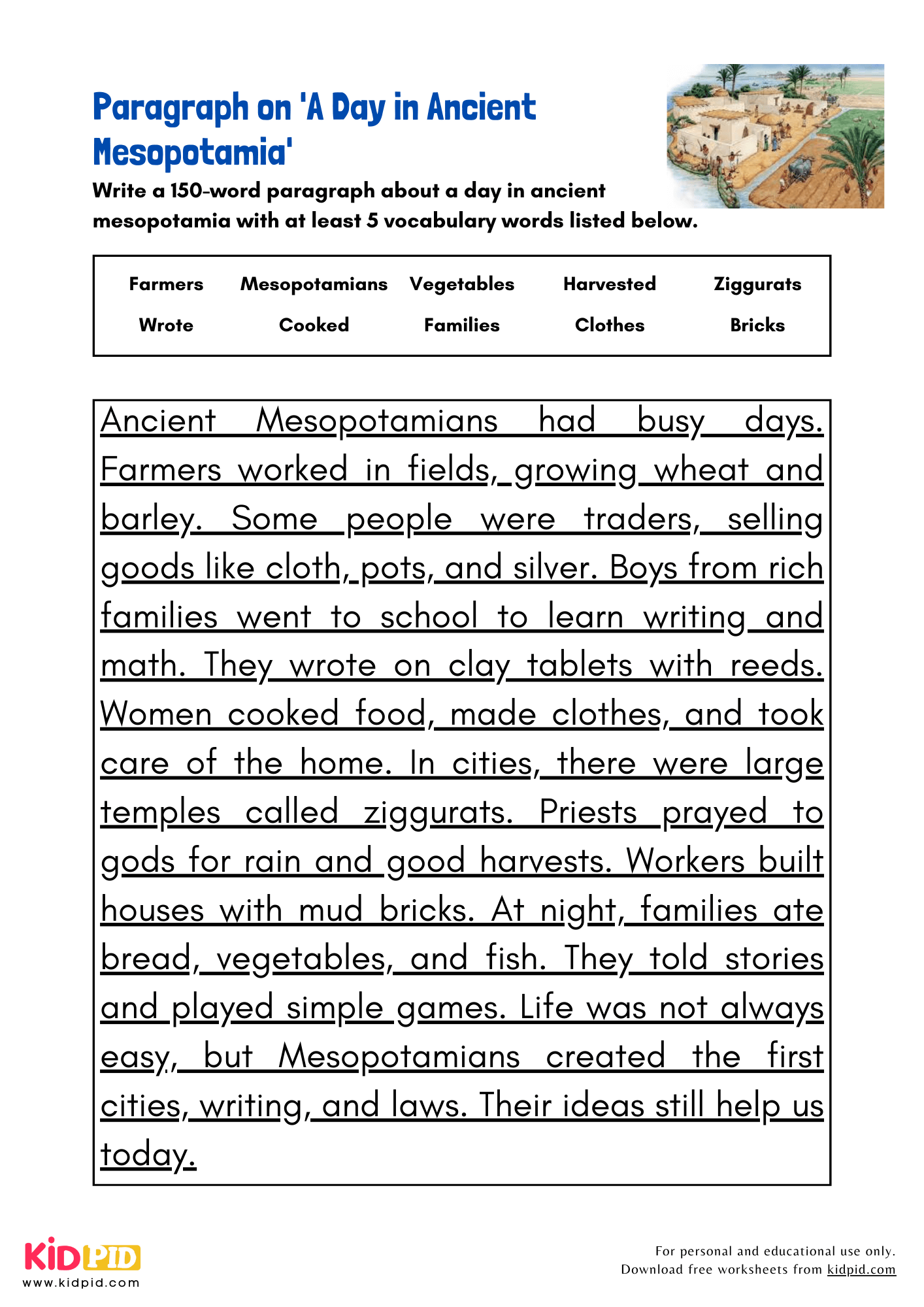 Mesopotamia Reading Comprehension Worksheets