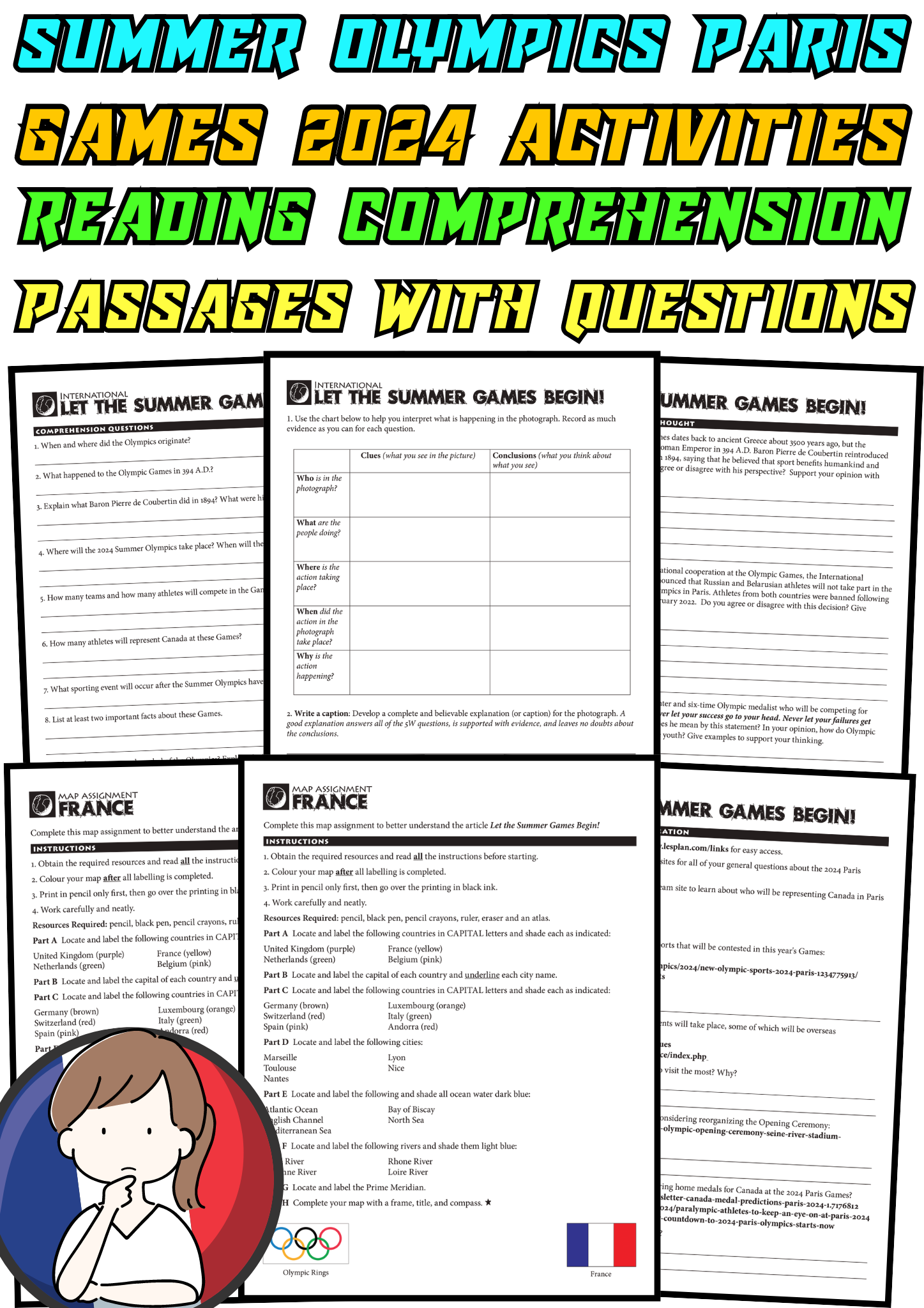 Paris Summer Olympics 2024 Sprint Into The Fun Reading Comprehension Passages Texts Questions Teaching Resources